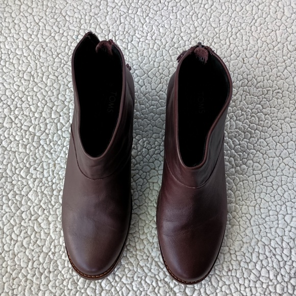 Toms Womens Boot Leila Back Zipper Ankle Bootie Size 7 Oxblood Leather Shoe-Boot - Picture 3 of 7